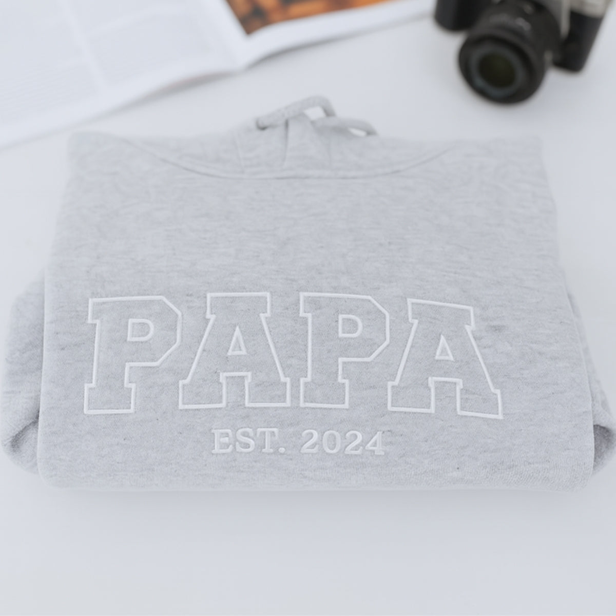 Varsity Papa EST. Custom Embroidered Hoodie - Personalized Father's Day Gift - Grandpa Apparel