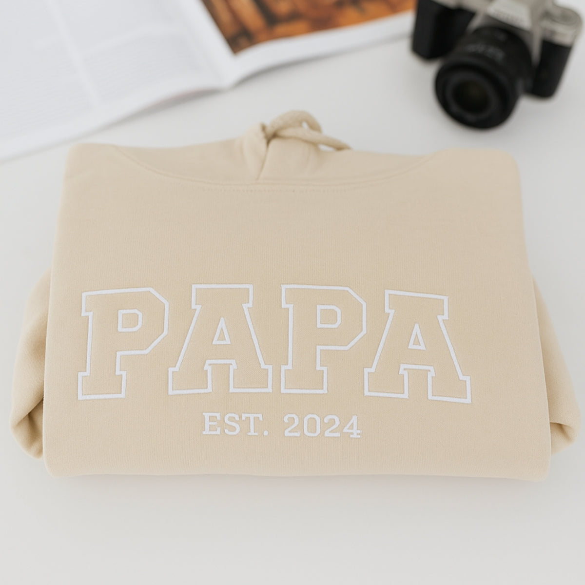 Varsity Papa EST. Custom Embroidered Hoodie - Personalized Father's Day Gift - Grandpa Apparel