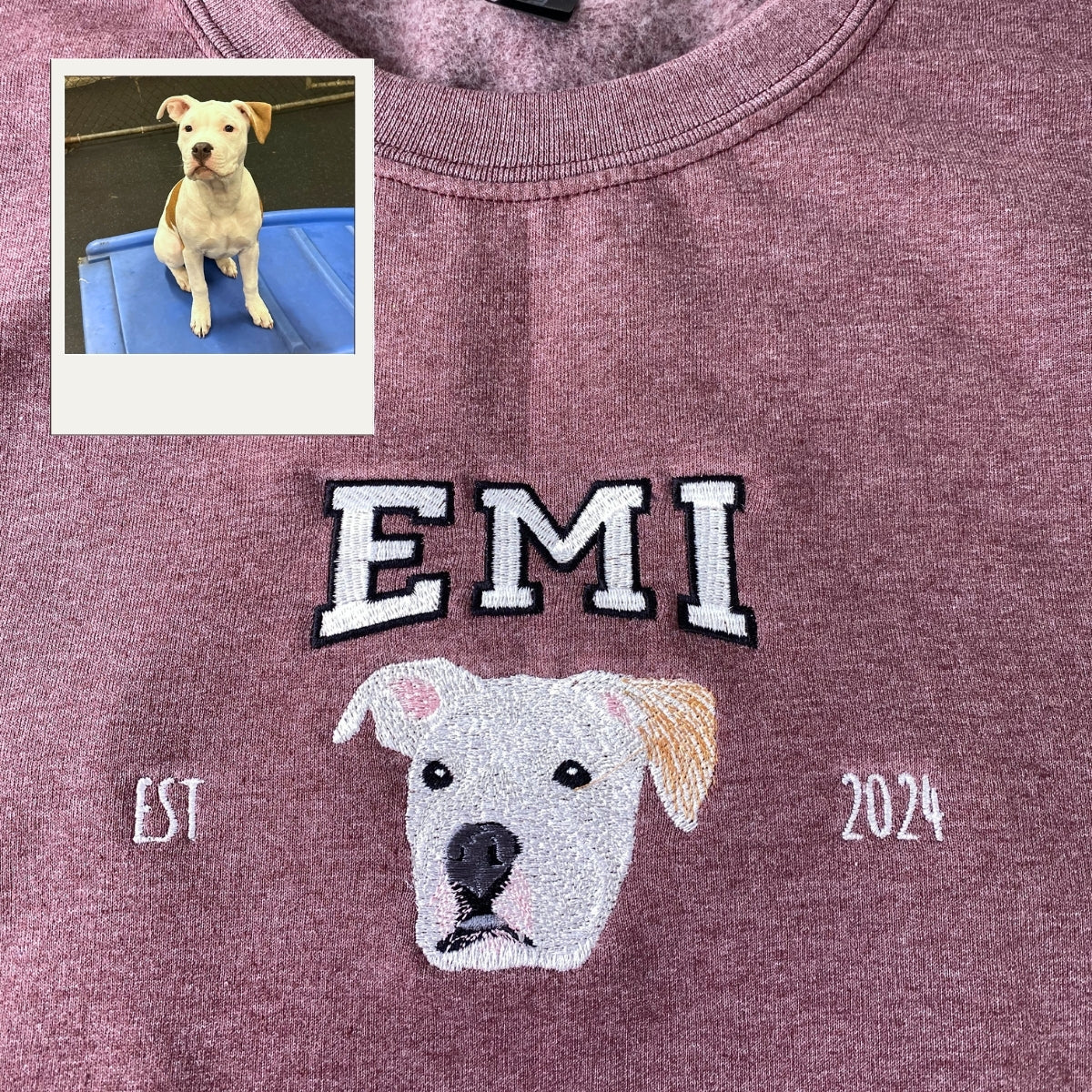 Custom Dog Portrait Embroidered Hoodie - College Style Pet Sweatshirt - Personalized Pet Parent Appa