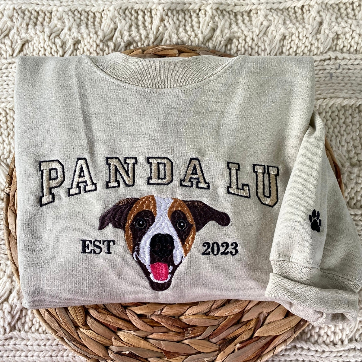 Custom Dog Portrait Embroidered Hoodie - College Style Pet Sweatshirt - Personalized Pet Parent Appa