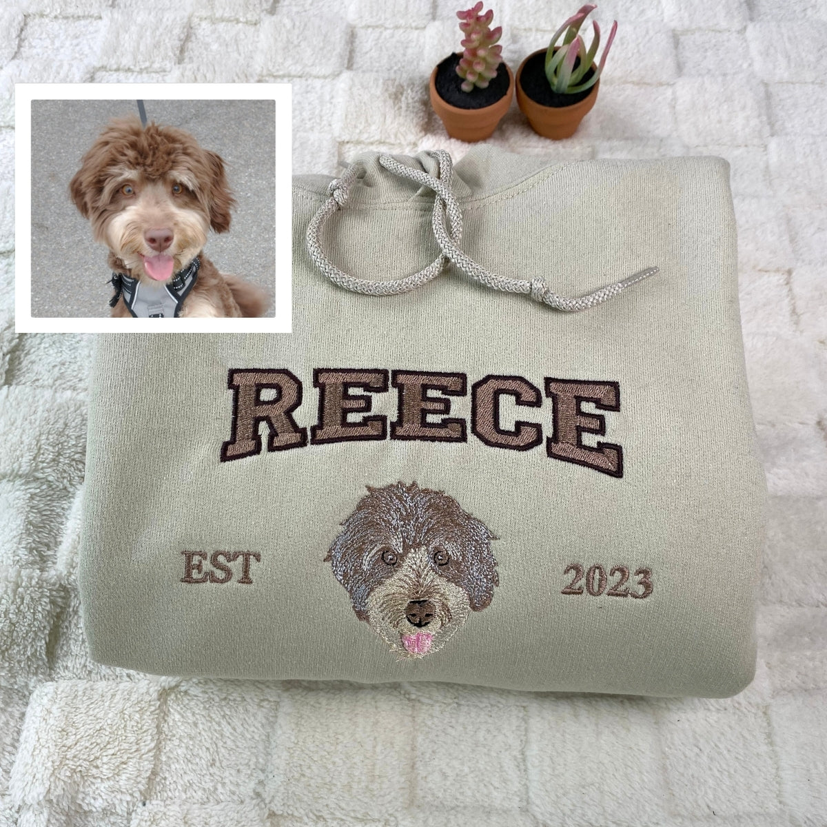 Custom Dog Face Embroidered Hoodie - Varsity Pet Portrait Sweatshirt - Personalized Gift for Dog Lov