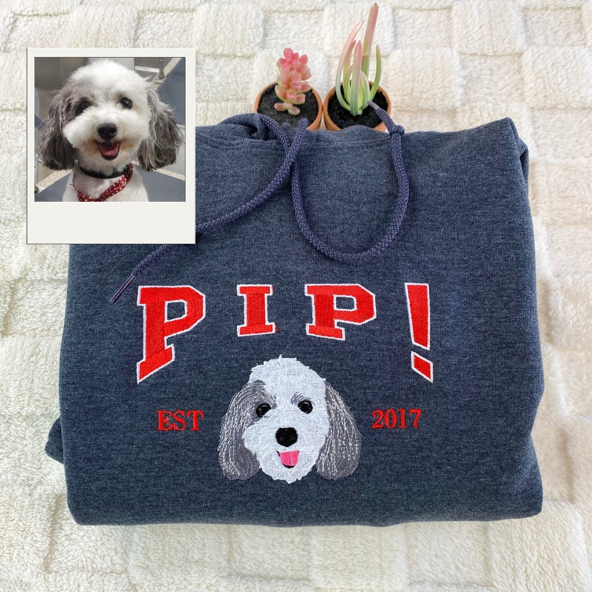 Custom Dog Face Embroidered Hoodie - Varsity Pet Portrait Sweatshirt - Personalized Gift for Dog Lov