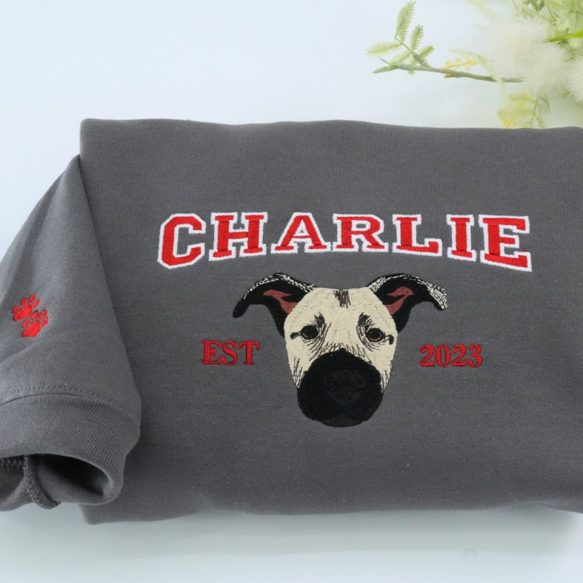 Custom Dog Name Embroidered Hoodie - University Style Pet Sweatshirt - Personalized College Pet Gift