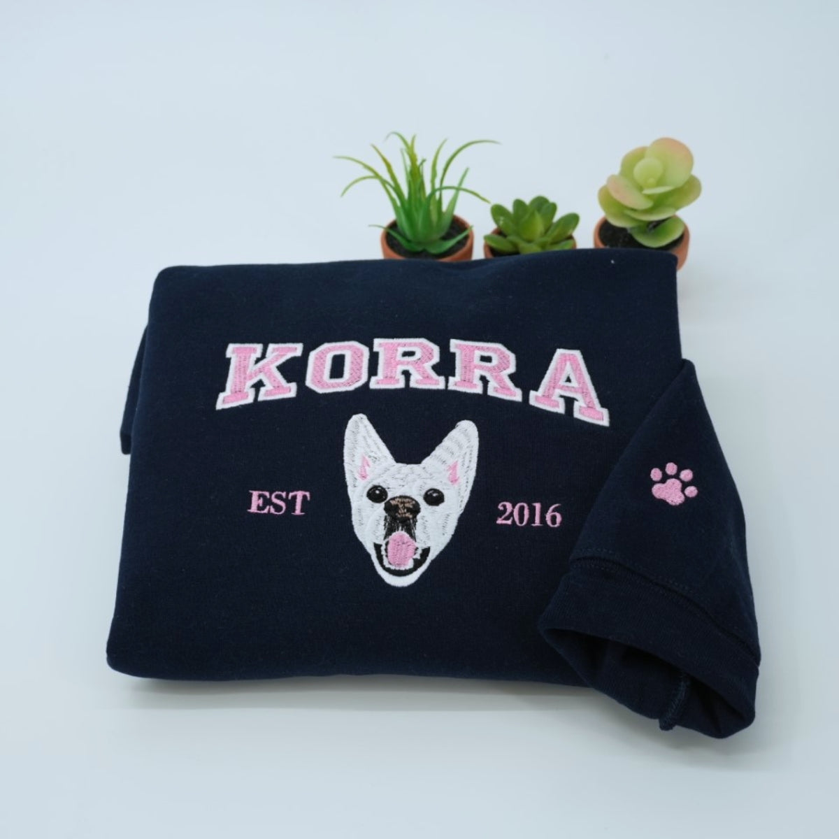 Custom Dog Name Embroidered Hoodie - University Style Pet Sweatshirt - Personalized College Pet Gift