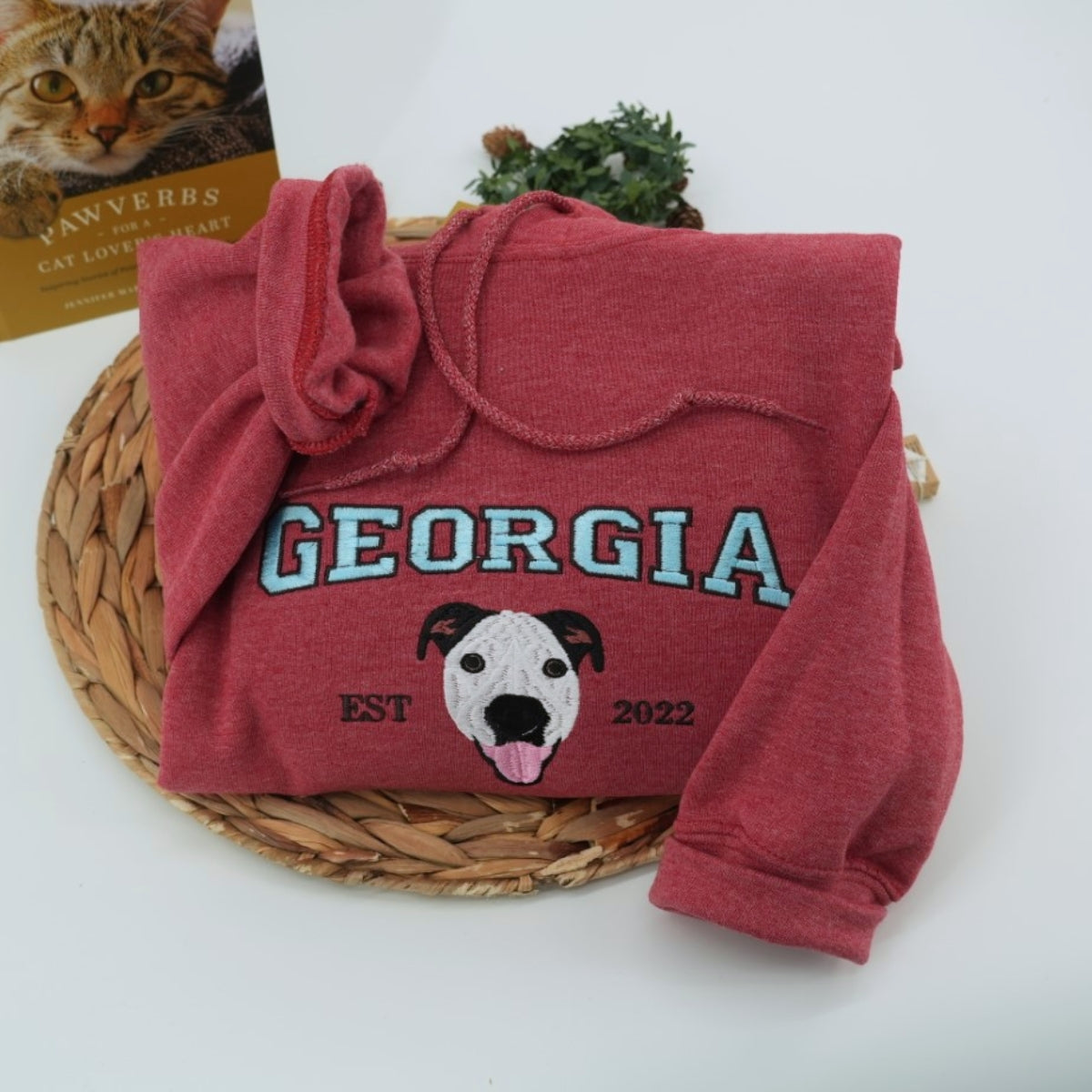 Custom Dog Name Embroidered Hoodie - University Style Pet Sweatshirt - Personalized College Pet Gift