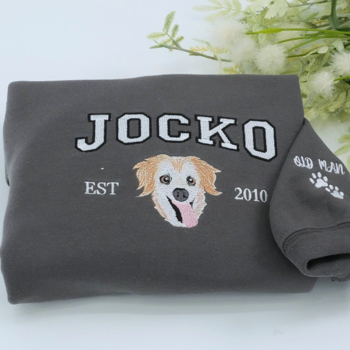 Custom Dog Name Embroidered Hoodie - University Style Pet Sweatshirt - Personalized College Pet Gift