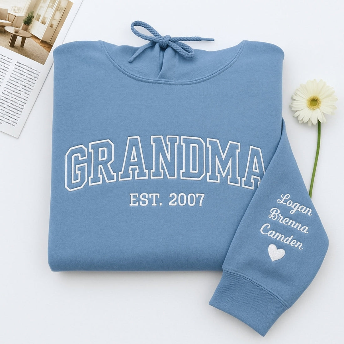 Varsity Grandma Sweatshirt - Personalised Grandchildren Names Embroidered - Custom Grandma Gift
