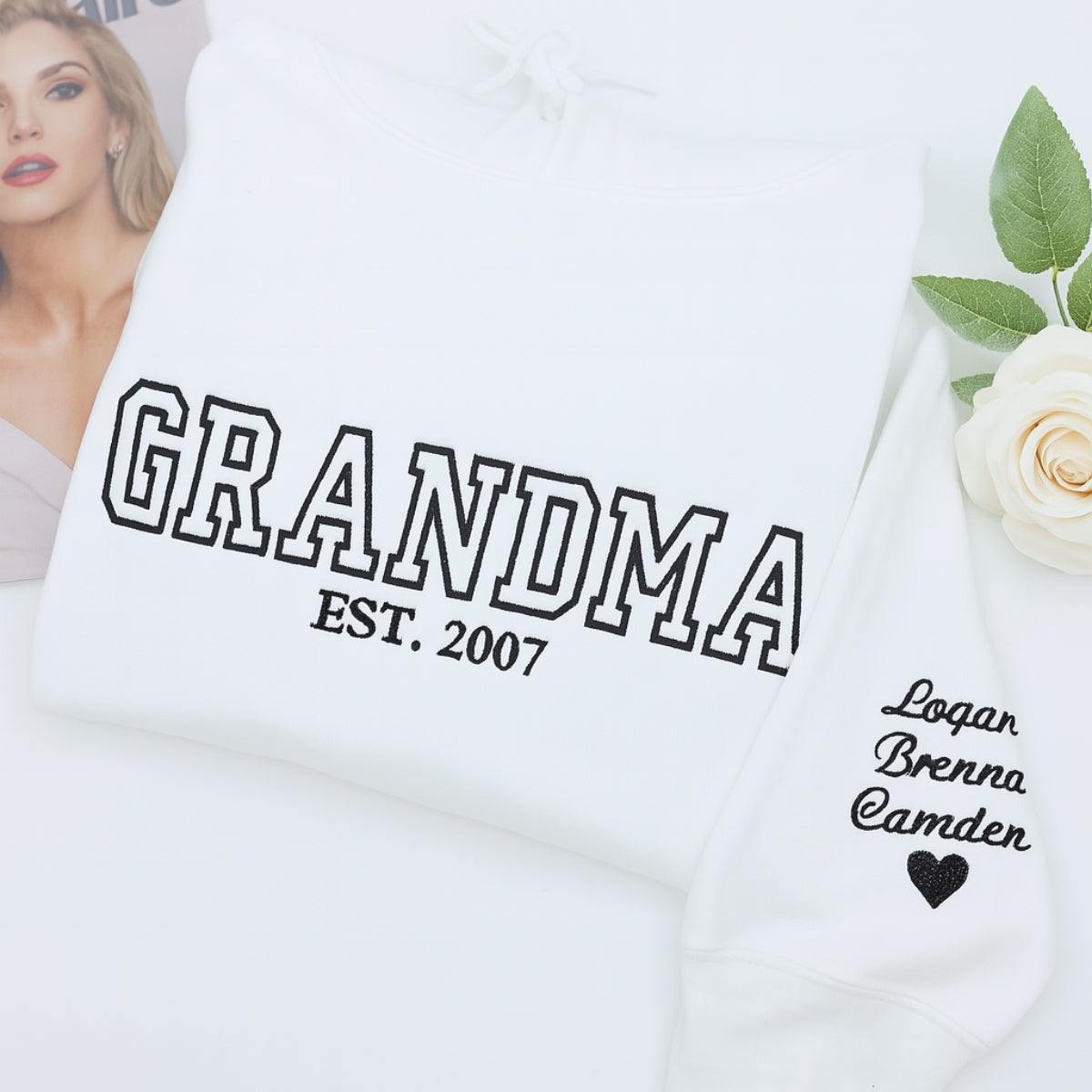 Varsity Grandma Sweatshirt - Personalised Grandchildren Names Embroidered - Custom Grandma Gift