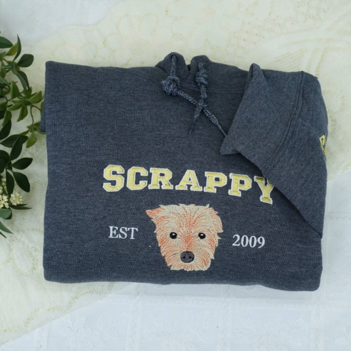Varsity Pet Portrait Hoodies - Custom Dog Name Embroidered University Style Sweatshirts - College Pet Gift
