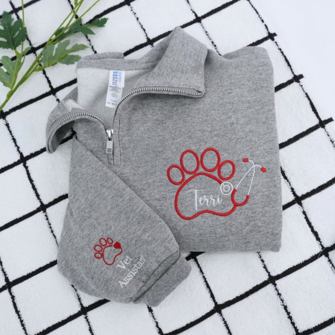 Vet Assistant Custom Embroidered Quarter Zip - Veterinary Sweatshirt - Personalized Veterinarian Gif