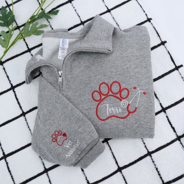 Vet Assistant Custom Embroidered Quarter Zip - Veterinary Sweatshirt - Personalized Veterinarian Gif