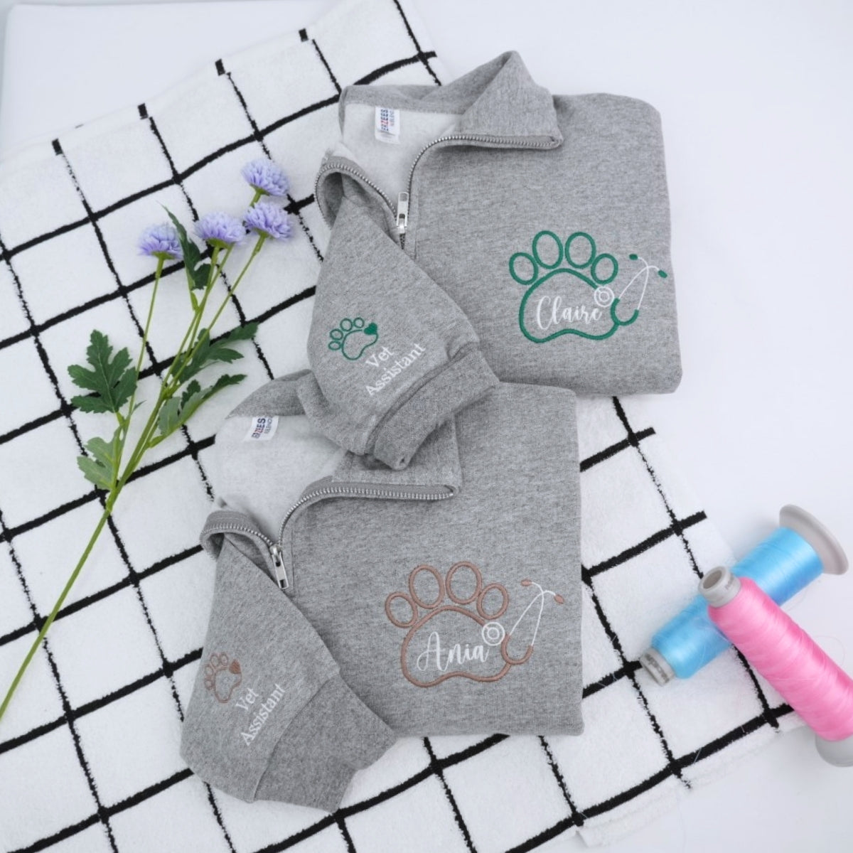 Vet Assistant Custom Embroidered Quarter Zip - Veterinary Sweatshirt - Personalized Veterinarian Gif