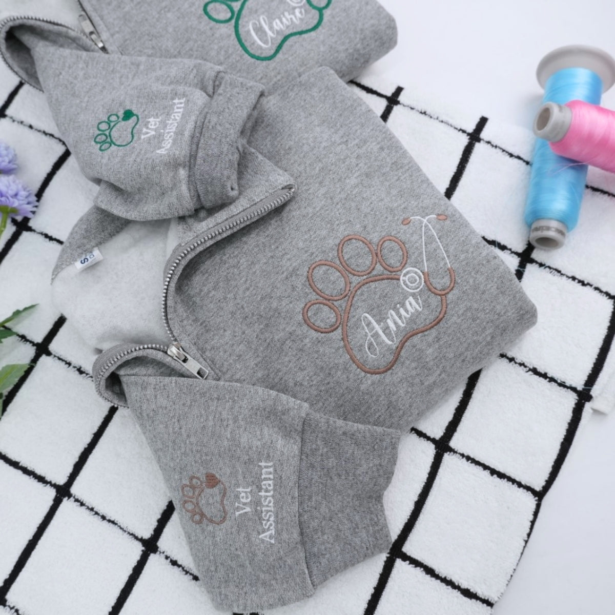 Vet Assistant Custom Embroidered Quarter Zip - Veterinary Sweatshirt - Personalized Veterinarian Gif