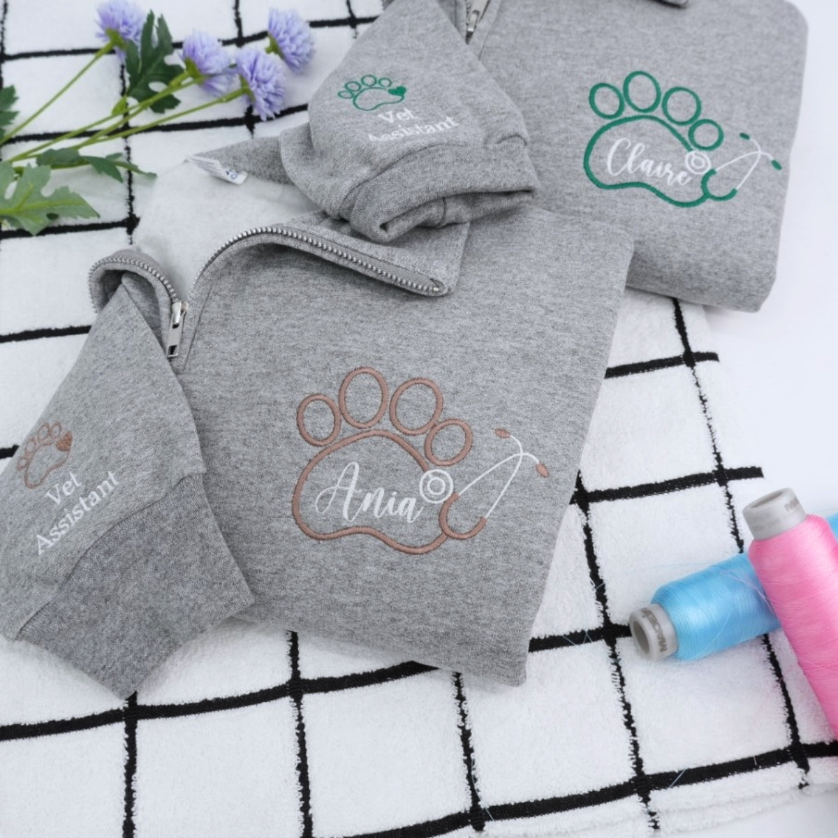 Vet Assistant Custom Embroidered Quarter Zip - Veterinary Sweatshirt - Personalized Veterinarian Gif