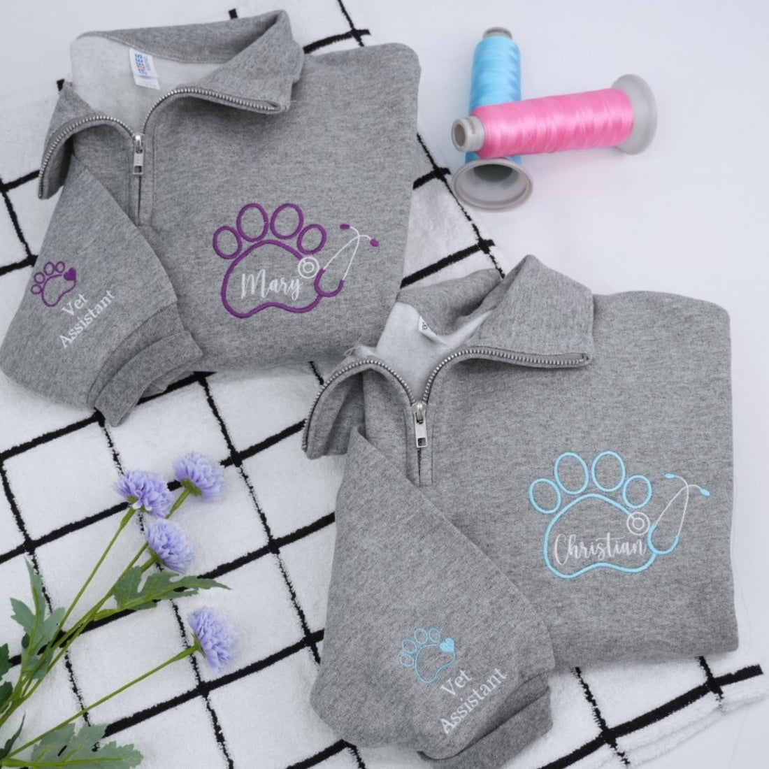 Vet Tech Custom Embroidered Quarter Zip - Veterinary Technician Sweatshirt - Personalized Vet Tech G