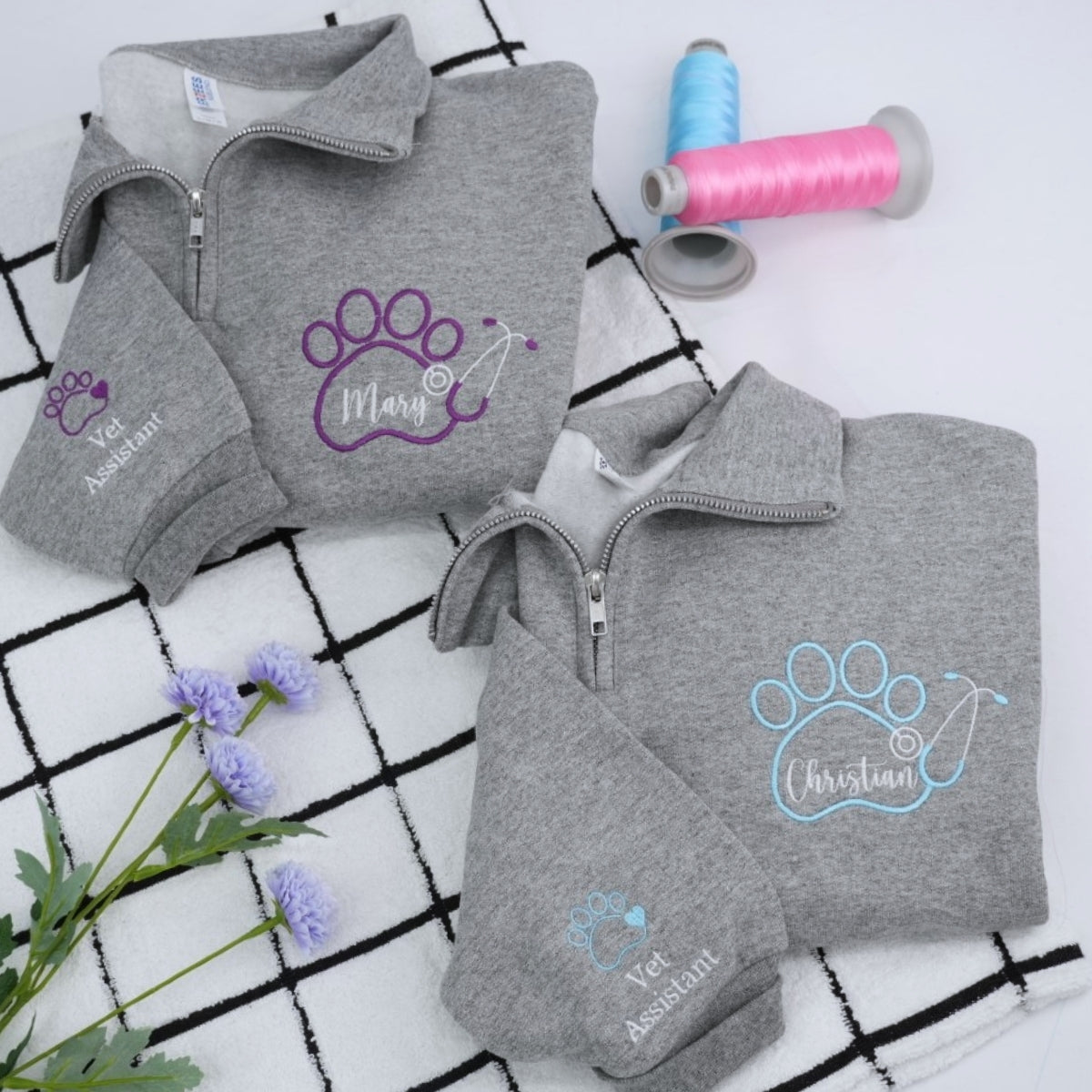 Vet Tech Custom Embroidered Quarter Zip - Veterinary Technician Sweatshirt - Personalized Vet Tech G