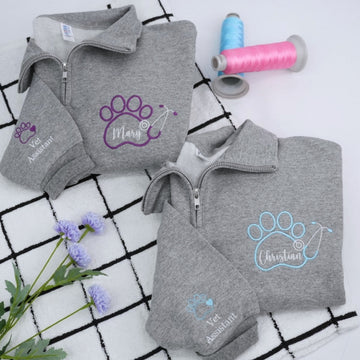 Vet Tech Custom Embroidered Quarter Zip - Veterinary Technician Sweatshirt - Personalized Vet Tech G