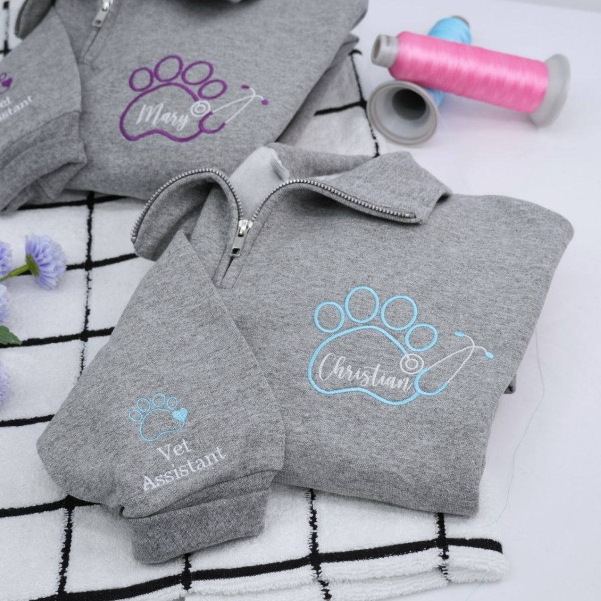 Vet Tech Custom Embroidered Quarter Zip - Veterinary Technician Sweatshirt - Personalized Vet Tech G