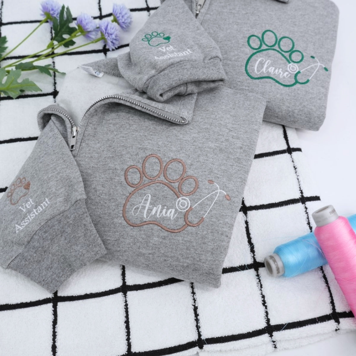 Vet Tech Custom Embroidered Quarter Zip - Veterinary Technician Sweatshirt - Personalized Vet Tech G