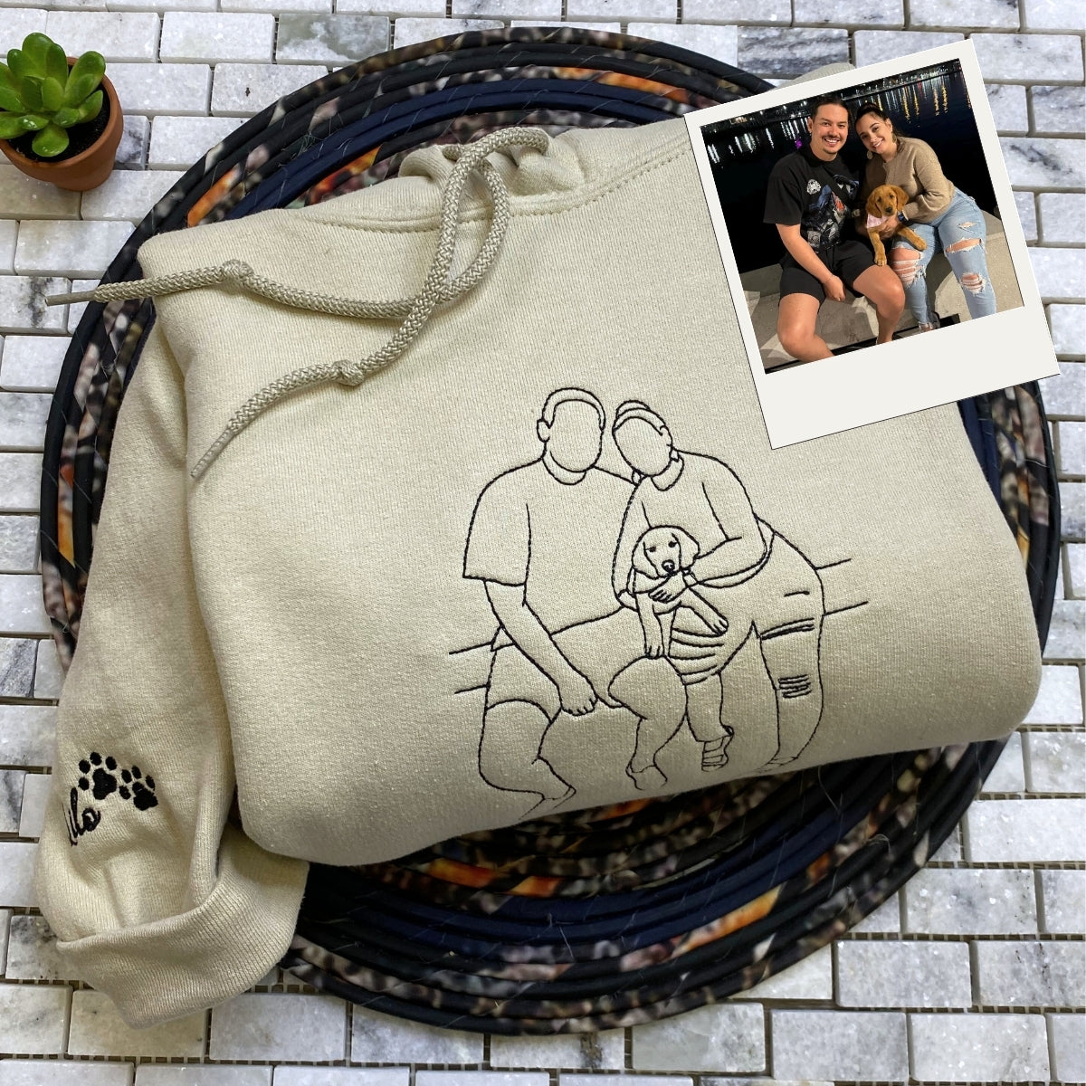 Wedding Photo Line Art Custom Embroidered Hoodie - Personalized Couple Anniversary Gift