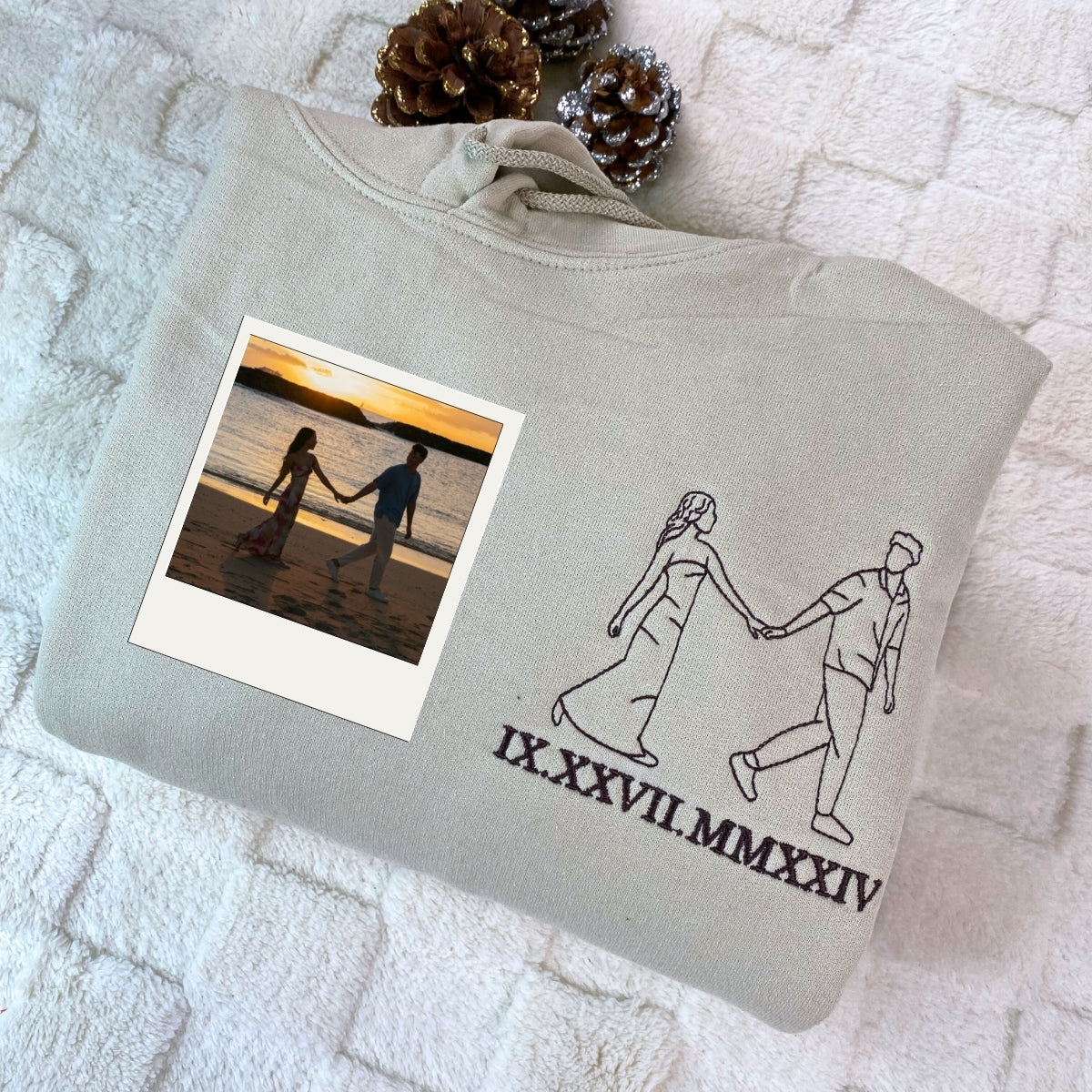 Wedding Photo Line Art Custom Embroidered Hoodie - Personalized Couple Anniversary Gift