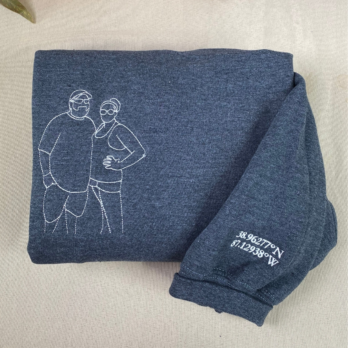 Wedding Photo Line Art Custom Embroidered Hoodie - Personalized Couple Anniversary Gift