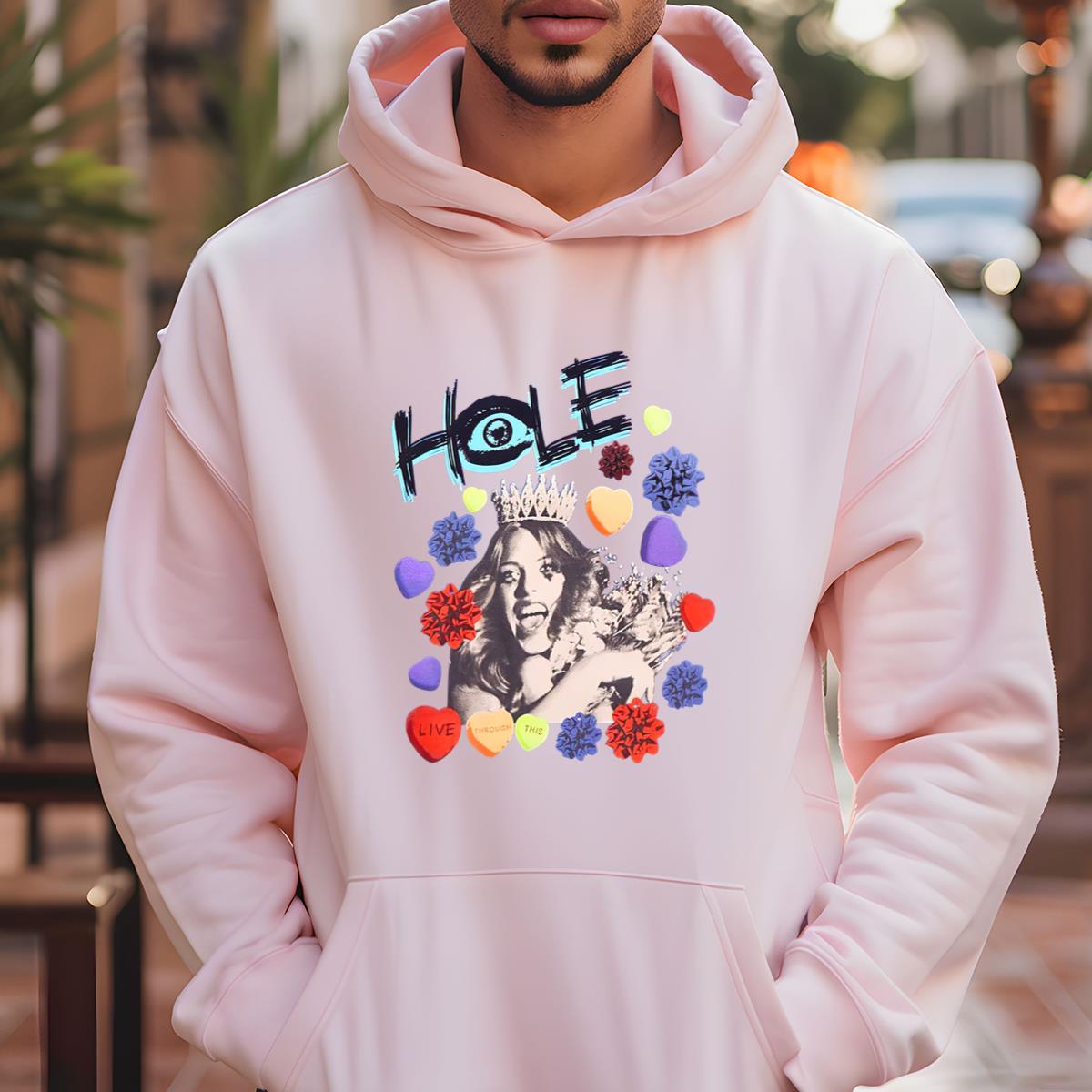 Hole Live Through This Vintage 90s Grunge Candy Hearts Boyfriend Fit Creme Unisex T-Shirt 