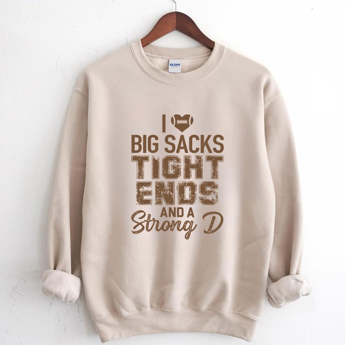 I Love Big Sacks Tight Ends And A Strong D Vintage 90s Funny Football Fan Relaxed Fit Printed in USA Unisex T-Shirt 