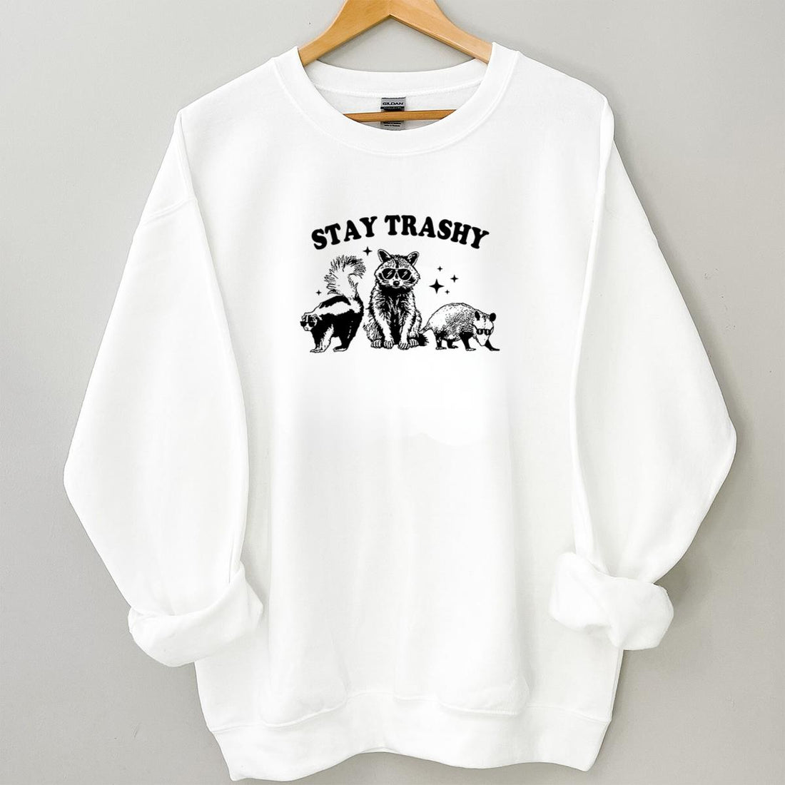 Stay Trashy Cute Raccoon Funny Opossum Skunk Animal Lover Vintage Retro Graphic Unisex T-Shirt 