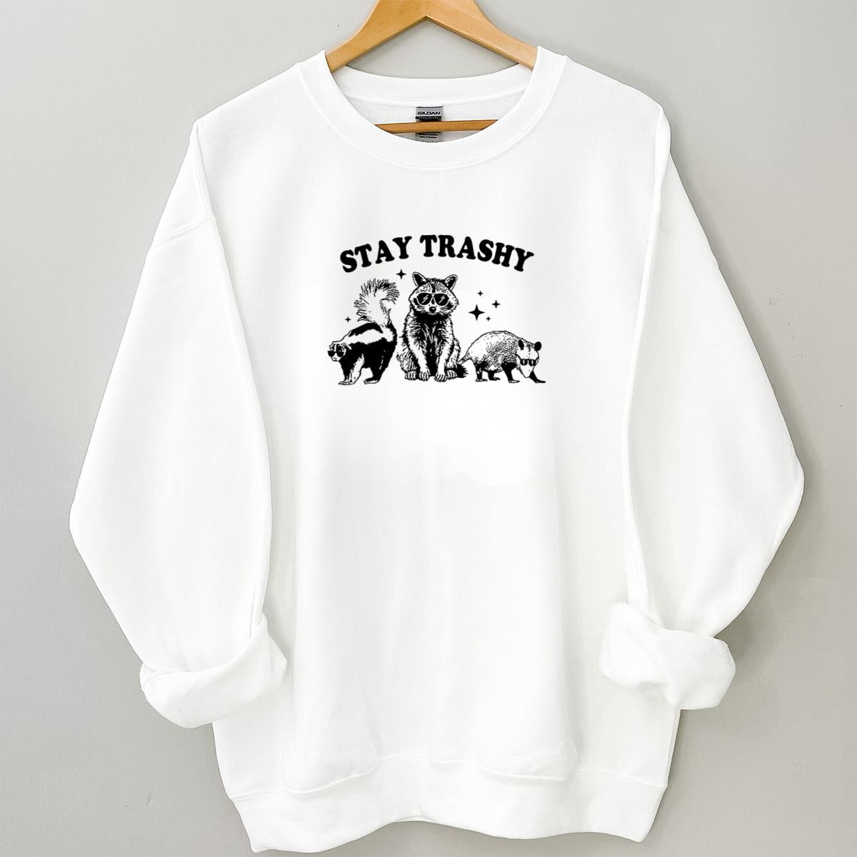 Stay Trashy Cute Raccoon Funny Opossum Skunk Animal Lover Vintage Retro Graphic Unisex T-Shirt 