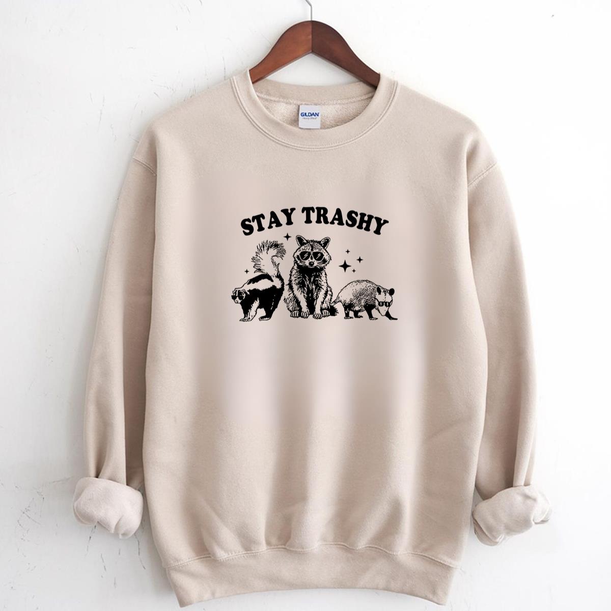Stay Trashy Cute Raccoon Funny Opossum Skunk Animal Lover Vintage Retro Graphic Unisex T-Shirt 