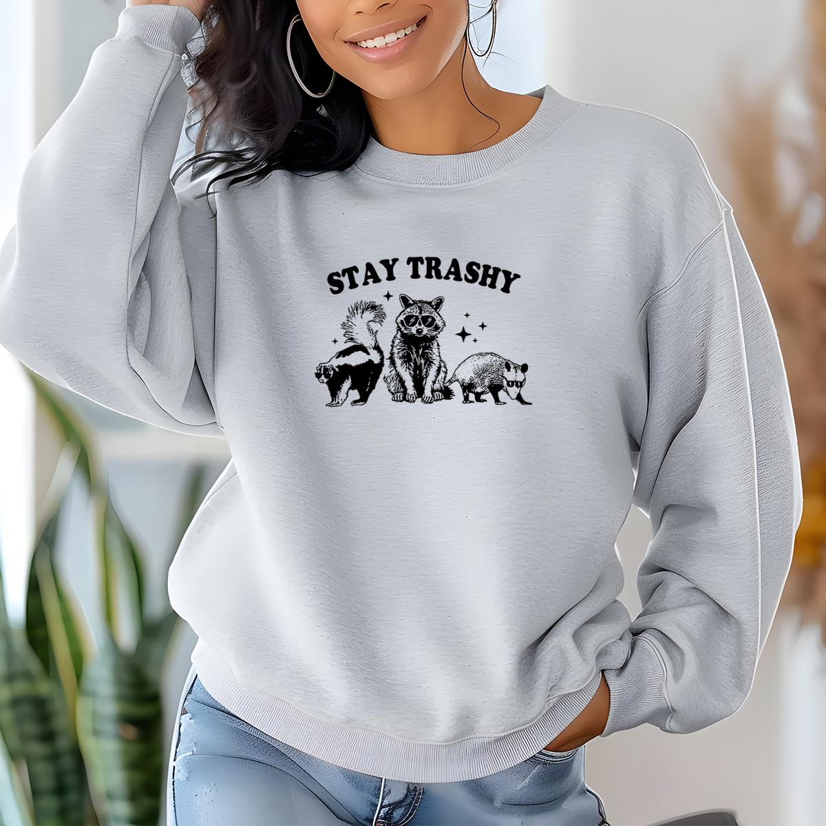 Stay Trashy Cute Raccoon Funny Opossum Skunk Animal Lover Vintage Retro Graphic Unisex T-Shirt 