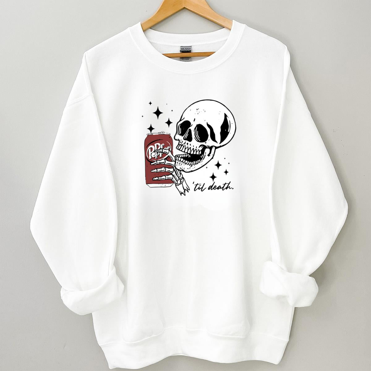 Till Death Dr. Pepper Vintage 2000s Halloween Skeleton Cute Unisex Sweatshirt 