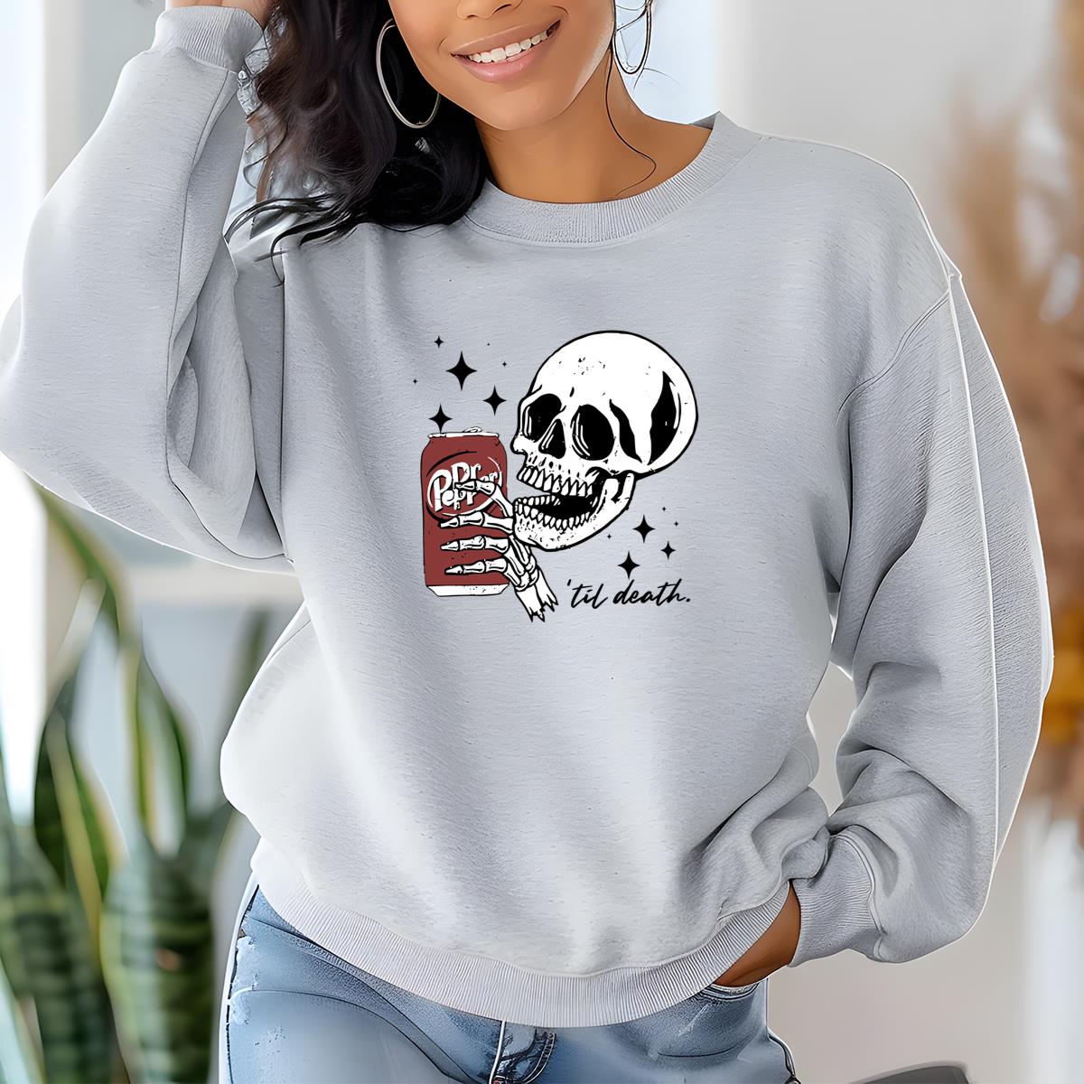 Till Death Dr. Pepper Vintage 2000s Halloween Skeleton Cute Unisex Sweatshirt 